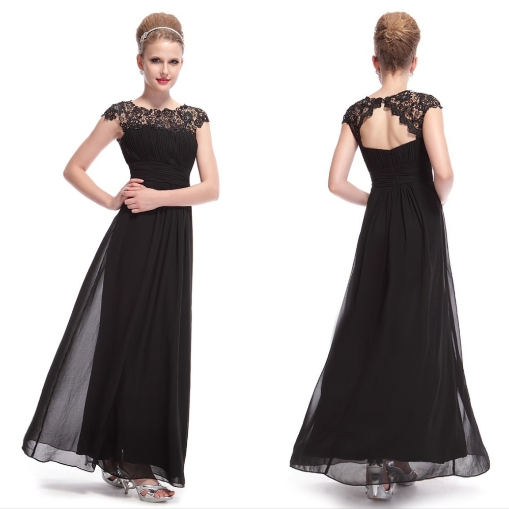 SOLD! Ever Pretty Black Lace Cap Sleeve Maxi Dress